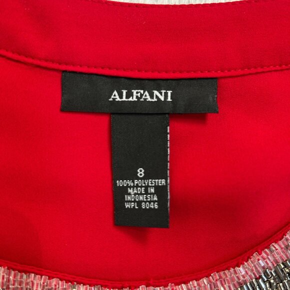 Alfani Womens Red Layered Chiffon Blouse Tunic Embellished Neck Size 8 Career - Picture 3 of 9